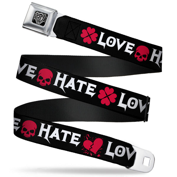 Buckle-Down BD Wings Logo CLOSE-UP Full Color Black Silver Seatbelt Belt - Love/Hate Black/White/Fuchsia Webbing