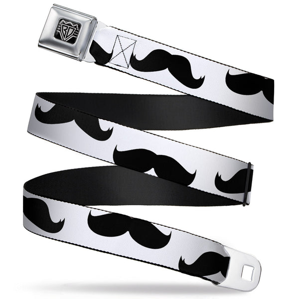 Buckle-Down BD Wings Logo CLOSE-UP Full Color Black Silver Seatbelt Belt - Mustaches White/Black Webbing