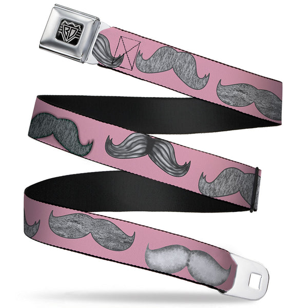 Buckle-Down BD Wings Logo CLOSE-UP Full Color Black Silver Seatbelt Belt - Mustaches Pink/Sketch Webbing