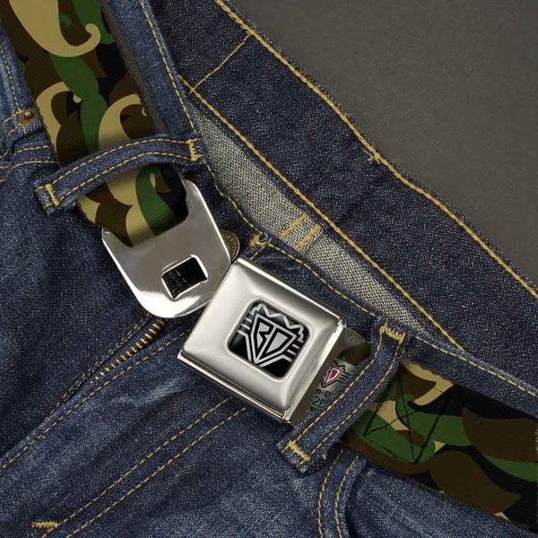 Buckle-Down BD Wings Logo CLOSE-UP Full Color Black Silver Seatbelt Belt - Camo'stache Webbing