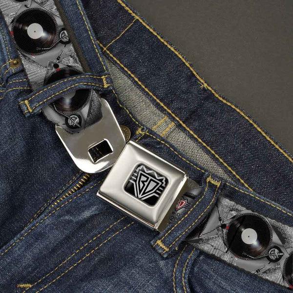 Buckle-Down BD Wings Logo CLOSE-UP Full Color Black Silver Seatbelt Belt - Turntables Webbing