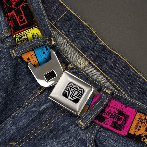 Buckle-Down BD Wings Logo CLOSE-UP Full Color Black Silver Seatbelt Belt - Tapes Multi Neon Webbing