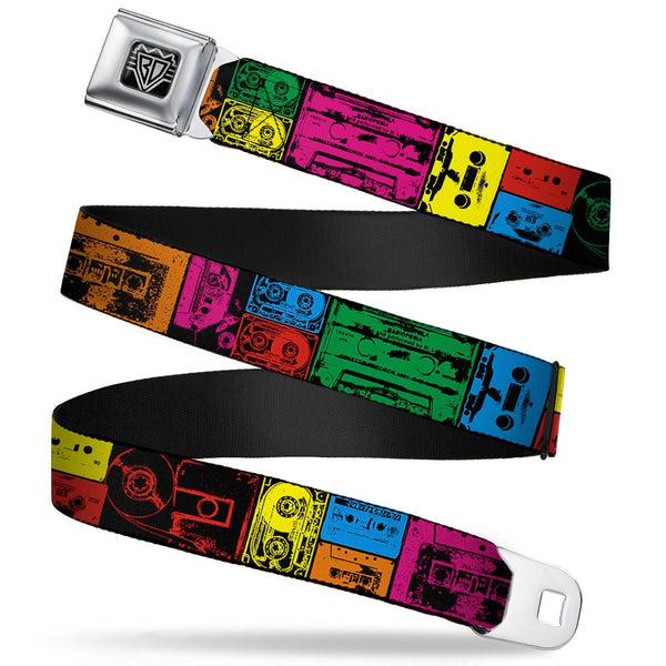 Buckle-Down BD Wings Logo CLOSE-UP Full Color Black Silver Seatbelt Belt - Tapes Multi Neon Webbing