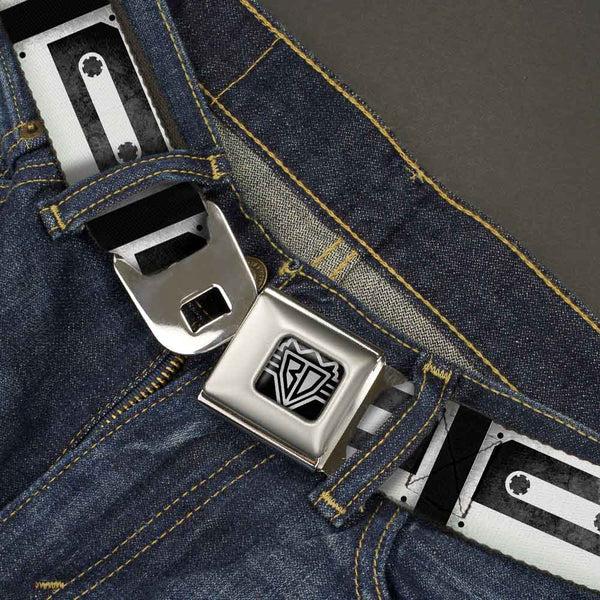 Buckle-Down BD Wings Logo CLOSE-UP Full Color Black Silver Seatbelt Belt - DC Cassette Tape Webbing