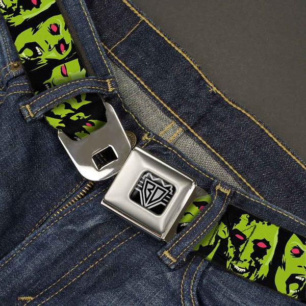 Buckle-Down BD Wings Logo CLOSE-UP Full Color Black Silver Seatbelt Belt - Zombie Expressions Black/Green/Red Webbing