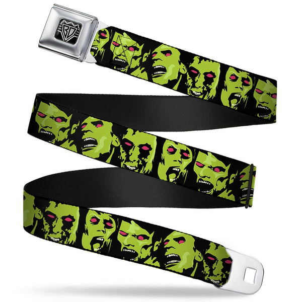 Buckle-Down BD Wings Logo CLOSE-UP Full Color Black Silver Seatbelt Belt - Zombie Expressions Black/Green/Red Webbing