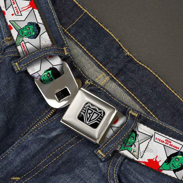 Buckle-Down BD Wings Logo CLOSE-UP Full Color Black Silver Seatbelt Belt - Zombie CHOMP Webbing