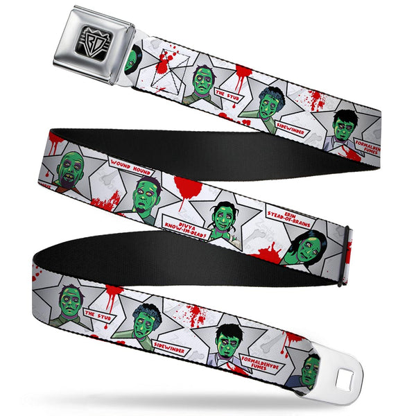 Buckle-Down BD Wings Logo CLOSE-UP Full Color Black Silver Seatbelt Belt - Zombie CHOMP Webbing