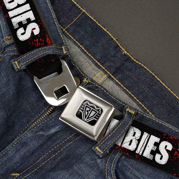 Buckle-Down BD Wings Logo CLOSE-UP Full Color Black Silver Seatbelt Belt - I "HEART" ZOMBIES Black/White/Red Splatter Webbing