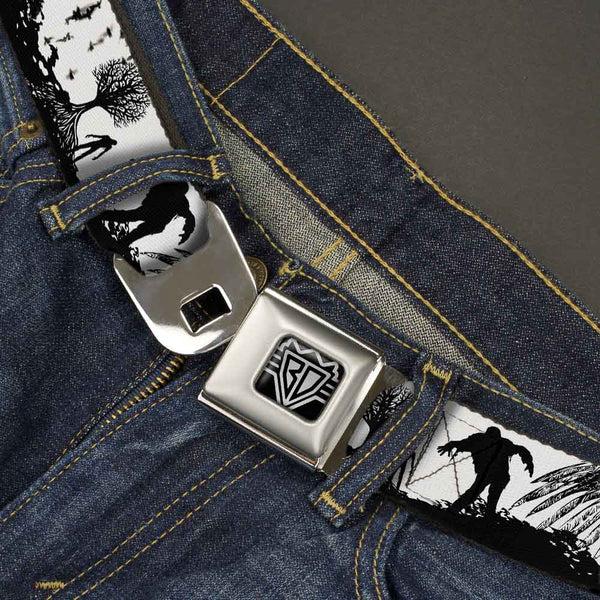 Buckle-Down BD Wings Logo CLOSE-UP Full Color Black Silver Seatbelt Belt - Fright Night White/Black/Red Webbing