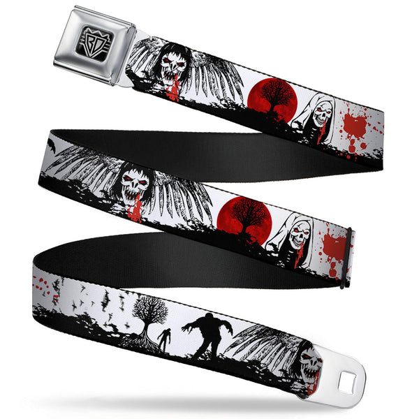 Buckle-Down BD Wings Logo CLOSE-UP Full Color Black Silver Seatbelt Belt - Fright Night White/Black/Red Webbing