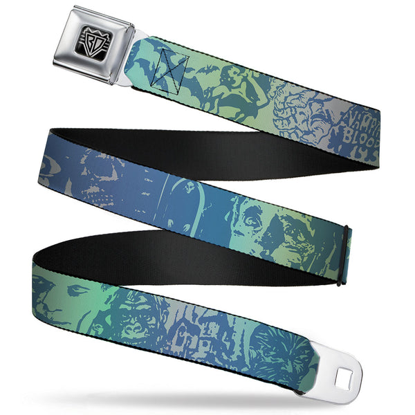 Buckle-Down BD Wings Logo CLOSE-UP Full Color Black Silver Seatbelt Belt - Retro Monster Aqua Webbing