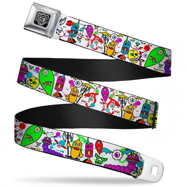 Buckle-Down BD Wings Logo CLOSE-UP Full Color Black Silver Seatbelt Belt - Monsters White Webbing