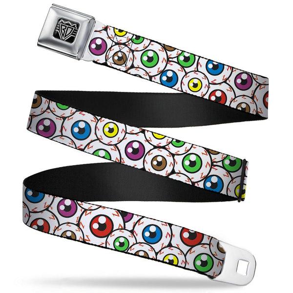 Buckle-Down BD Wings Logo CLOSE-UP Full Color Black Silver Seatbelt Belt - Eyeballs Stacked Webbing