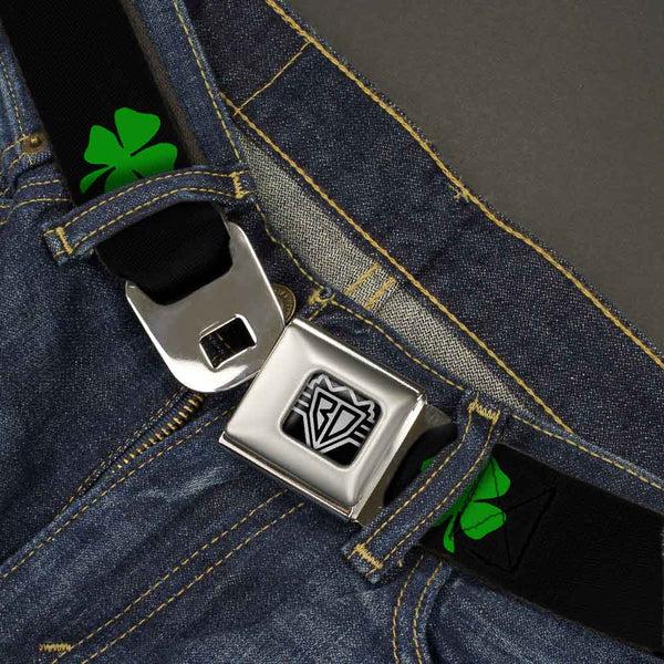 Buckle-Down BD Wings Logo CLOSE-UP Full Color Black Silver Seatbelt Belt - St. Pat's Black/Green Webbing