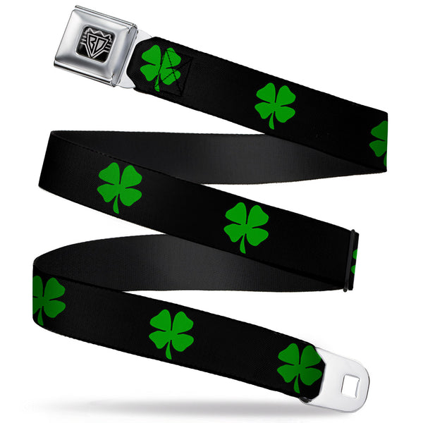 Buckle-Down BD Wings Logo CLOSE-UP Full Color Black Silver Seatbelt Belt - St. Pat's Black/Green Webbing