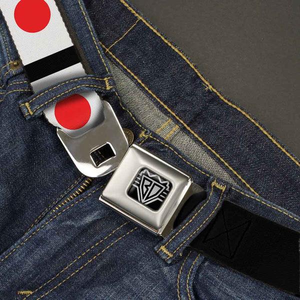 Buckle-Down BD Wings Logo CLOSE-UP Full Color Black Silver Seatbelt Belt - Japan Flags Webbing
