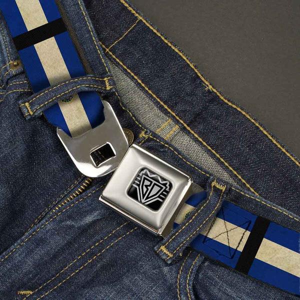Buckle-Down BD Wings Logo CLOSE-UP Full Color Black Silver Seatbelt Belt - El Salvador Flag/Black Webbing