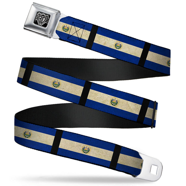 Buckle-Down BD Wings Logo CLOSE-UP Full Color Black Silver Seatbelt Belt - El Salvador Flag/Black Webbing