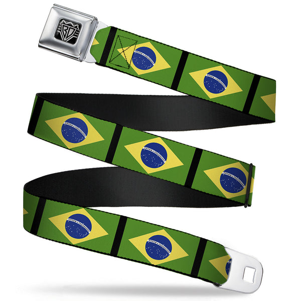 Buckle-Down BD Wings Logo CLOSE-UP Full Color Black Silver Seatbelt Belt - Brazil Flags Webbing