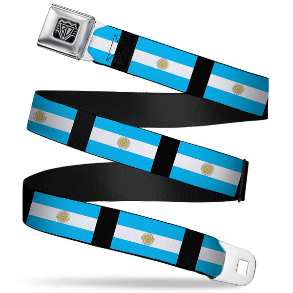 Buckle-Down BD Wings Logo CLOSE-UP Full Color Black Silver Seatbelt Belt - Argentina Flags Webbing