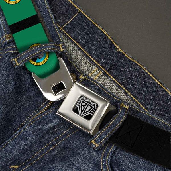 Buckle-Down BD Wings Logo CLOSE-UP Full Color Black Silver Seatbelt Belt - Washington Flags/Black Webbing