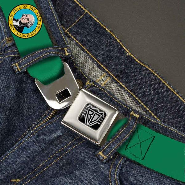 Buckle-Down BD Wings Logo CLOSE-UP Full Color Black Silver Seatbelt Belt - Washington Flag Webbing