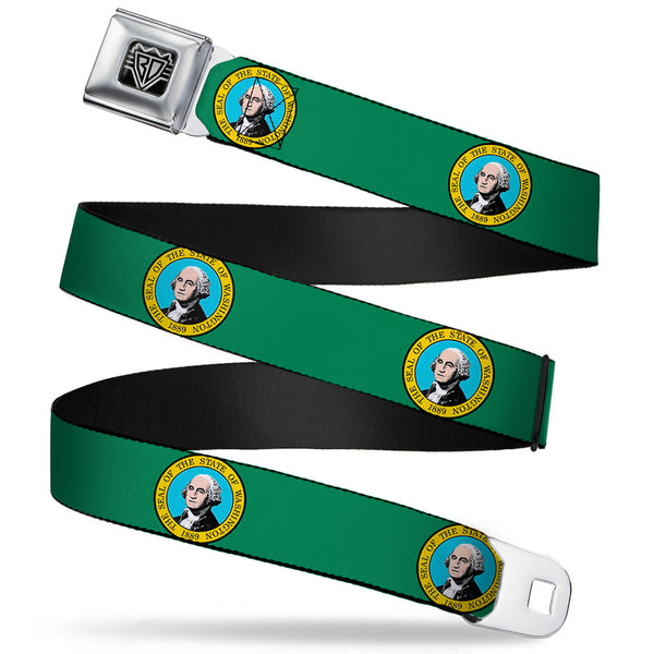 Buckle-Down BD Wings Logo CLOSE-UP Full Color Black Silver Seatbelt Belt - Washington Flag Webbing