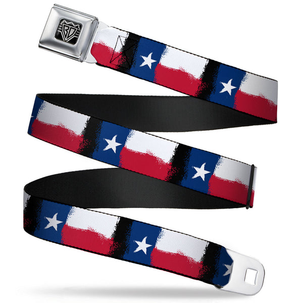 Buckle-Down BD Wings Logo CLOSE-UP Full Color Black Silver Seatbelt Belt - Texas Flag Painting Webbing