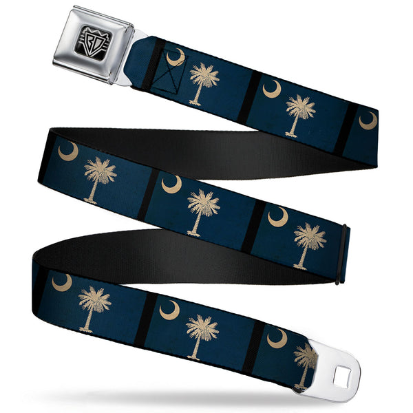 Buckle-Down BD Wings Logo CLOSE-UP Full Color Black Silver Seatbelt Belt - South Carolina Flag Distressed/Black Webbing