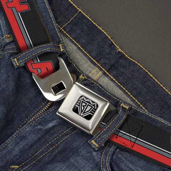 Buckle-Down BD Wings Logo CLOSE-UP Full Color Black Silver Seatbelt Belt - RIP CITY/Stripe/Mesh Black/Gray/Red Webbing