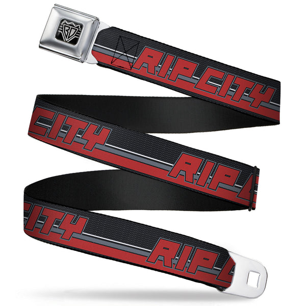 Buckle-Down BD Wings Logo CLOSE-UP Full Color Black Silver Seatbelt Belt - RIP CITY/Stripe/Mesh Black/Gray/Red Webbing