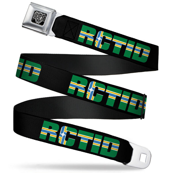 Buckle-Down BD Wings Logo CLOSE-UP Full Color Black Silver Seatbelt Belt - RCTID Black/Portland Flag Webbing