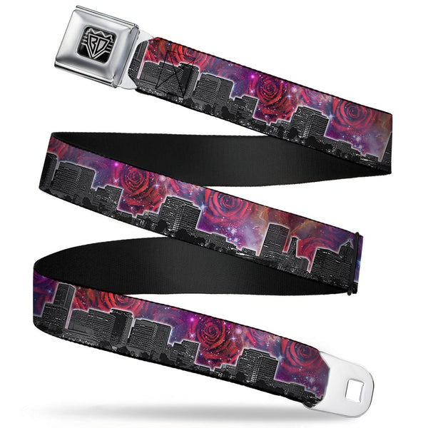 Buckle-Down BD Wings Logo CLOSE-UP Full Color Black Silver Seatbelt Belt - Portland Vivid Skyline Cosmic Roses Webbing