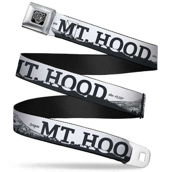 Buckle-Down BD Wings Logo CLOSE-UP Full Color Black Silver Seatbelt Belt - Oregon MT. HOOD Scenery White/Grays Webbing
