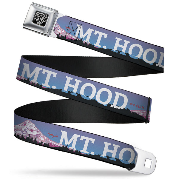 Buckle-Down BD Wings Logo CLOSE-UP Full Color Black Silver Seatbelt Belt - Oregon MT. HOOD Scenery Blues/Purples/Black/White Webbing