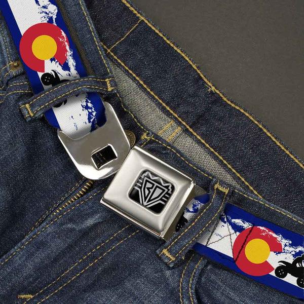Buckle-Down BD Wings Logo CLOSE-UP Full Color Black Silver Seatbelt Belt - Colorado/ATV Rider/Mountains Webbing
