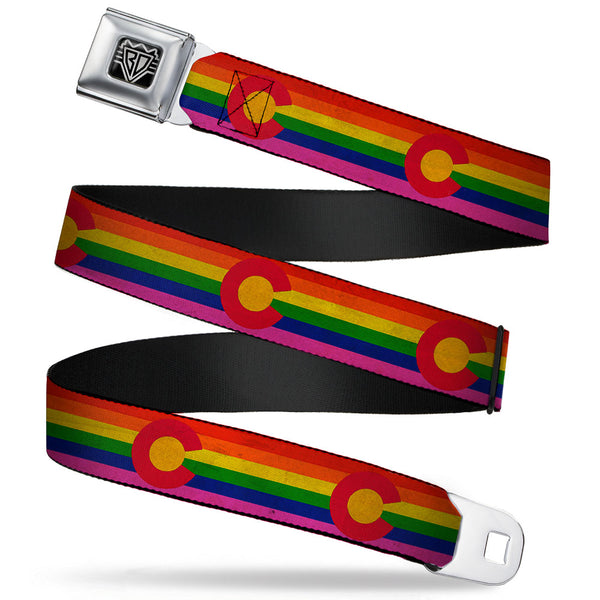 Buckle-Down BD Wings Logo CLOSE-UP Full Color Black Silver Seatbelt Belt - Colorado Flags2 Pride Vintage Webbing