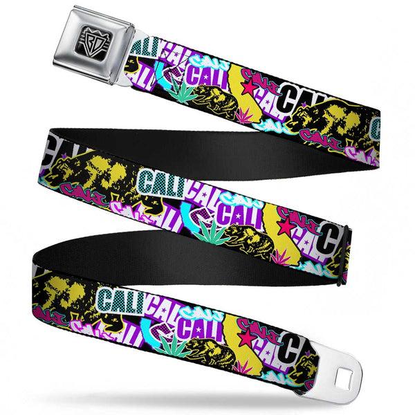 Buckle-Down BD Wings Logo CLOSE-UP Full Color Black Silver Seatbelt Belt - Cali Bear/CALI Graffiti/Pot Leaves Black/Multi Color Webbing