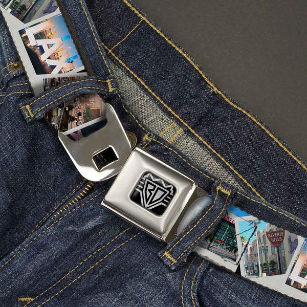 Buckle-Down BD Wings Logo CLOSE-UP Full Color Black Silver Seatbelt Belt - Vivid Los Angeles Snapshots Stacked Webbing