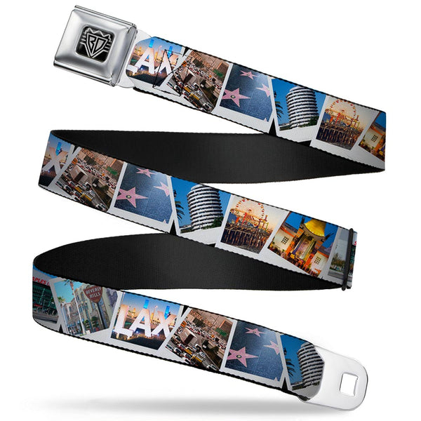 Buckle-Down BD Wings Logo CLOSE-UP Full Color Black Silver Seatbelt Belt - Vivid Los Angeles Snapshots Stacked Webbing