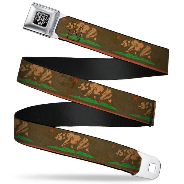 Buckle-Down BD Wings Logo CLOSE-UP Full Color Black Silver Seatbelt Belt - California Flag Weathered Browns Webbing