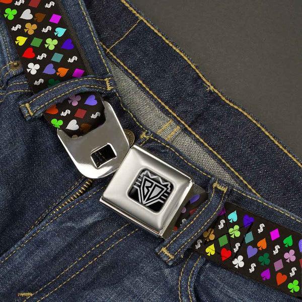 Buckle-Down BD Wings Logo CLOSE-UP Full Color Black Silver Seatbelt Belt - Suits $$$ Black/Multi Color Webbing