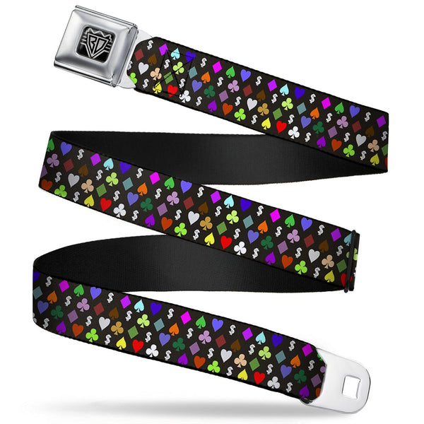 Buckle-Down BD Wings Logo CLOSE-UP Full Color Black Silver Seatbelt Belt - Suits $$$ Black/Multi Color Webbing