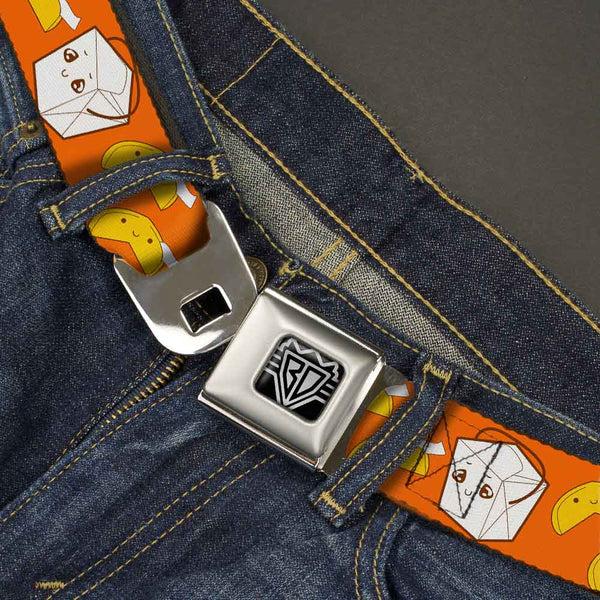 Buckle-Down BD Wings Logo CLOSE-UP Full Color Black Silver Seatbelt Belt - Take Out/Fortune Cookies Orange Webbing