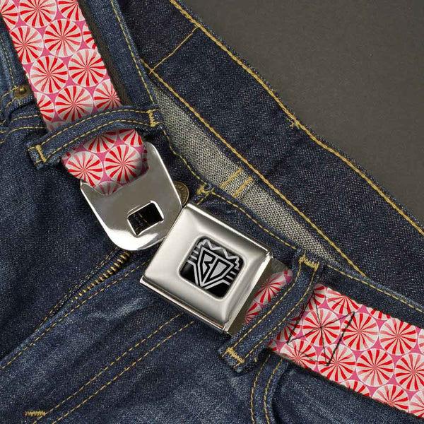 Buckle-Down BD Wings Logo CLOSE-UP Full Color Black Silver Seatbelt Belt - Peppermint Candies Webbing