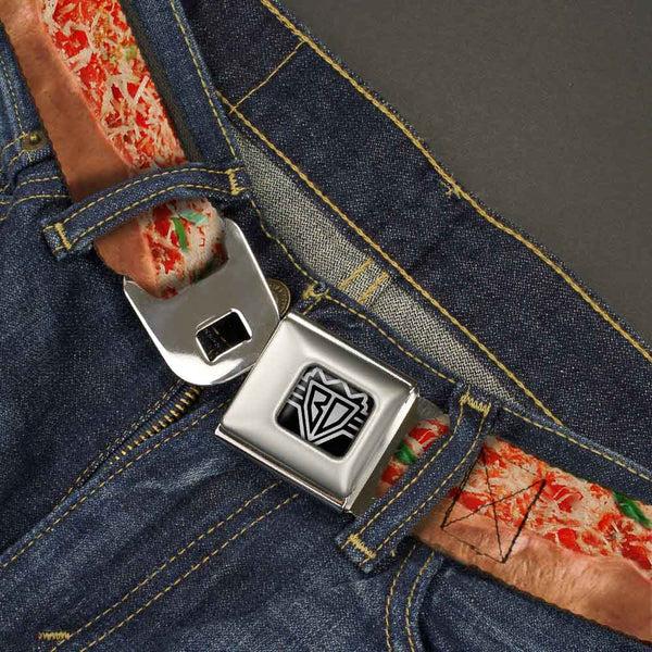 Buckle-Down BD Wings Logo CLOSE-UP Full Color Black Silver Seatbelt Belt - Chicago Style Pizza Vivid Webbing