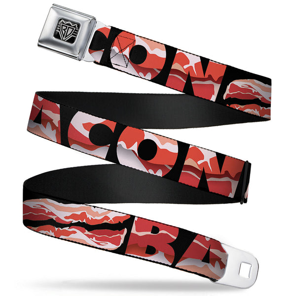 Buckle-Down BD Wings Logo CLOSE-UP Full Color Black Silver Seatbelt Belt - Bacon w/Text1 Webbing