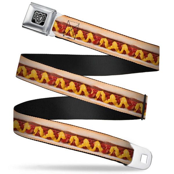 Buckle-Down BD Wings Logo CLOSE-UP Full Color Black Silver Seatbelt Belt - Hot Dog w/Mustard & Ketchup Vivid Webbing