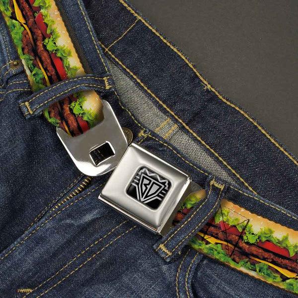 Buckle-Down BD Wings Logo CLOSE-UP Full Color Black Silver Seatbelt Belt - Hamburger Vivid Webbing